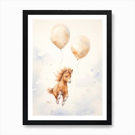 Baby Horse Flying With Ballons, Watercolour Nursery Art 3 Art Print