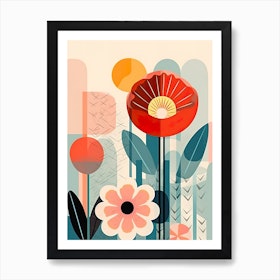 Mid-Century Modern Flowers 1 Art Print