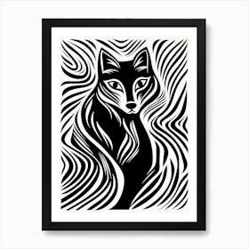 Linocut Fox Illustration 8  Art Print