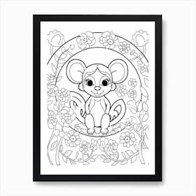 Line Art Jungle Animal Squirrel Monkey 3 Art Print