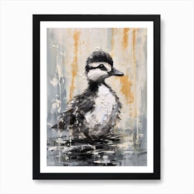 Textured Painting Of A Duckling Black & White Collage Style 1 Art Print