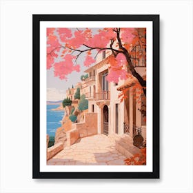 Mallorca Spain 2 Vintage Pink Travel Illustration Art Print