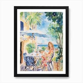 At A Cafe In Hvar Croatia Watercolour Art Print