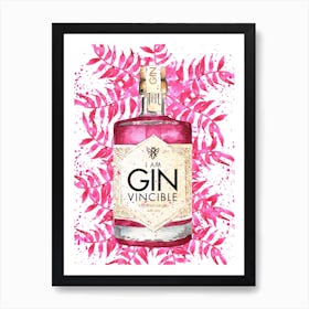 Gin-Flasche Kunstprint für Küche in Rosa