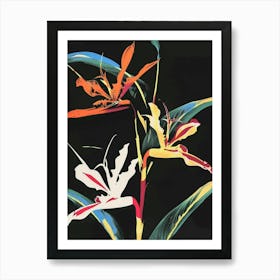 Neon Flowers On Black Heliconia 2 Art Print