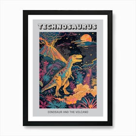 Dinosaur Mustard Volcano Illustration Poster Art Print