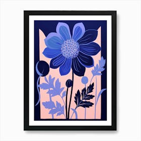 Blue Flower Illustration Dahlia 1 Art Print