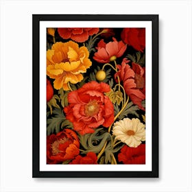 Poppy Flowers On Black Background Art Print