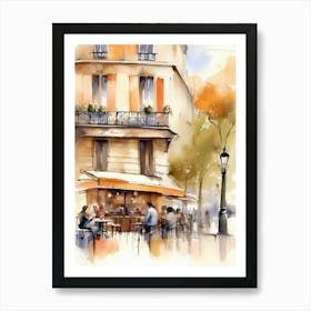 Paris city, passersby, cafes, apricot atmosphere, watercolors.13 Art Print