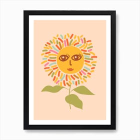 Sunflower Opened Eyes Peachy Boho Art Print