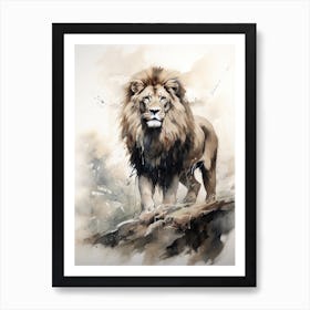 Lion Art Painting Wash Paint Style 4 Art Print