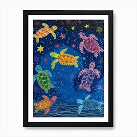 Sea Turtles In The Stars Crayon Drawing Art Print