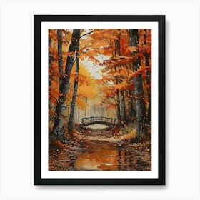 Fall Autumn Fall Leaves River Bridge Forest Tranquil 1 Art Print