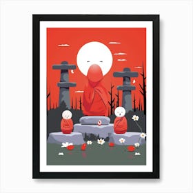 Jizo Statues Japanese Style Illustration 10 Art Print