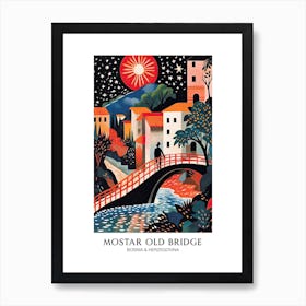 Mostar Old Bridge, Bosnia & Herzegovina Colourful 2 Travel Poster Art Print