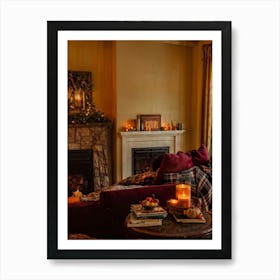 Autumn Themed Cozy Living Room Warm Golden Light Bathing The Room Soft Textures Of Plush Pillows N (4) Art Print