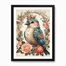 Bird With Roses Art Print