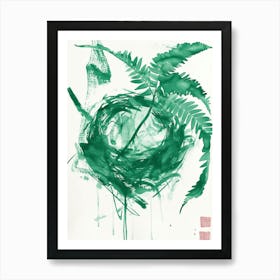 Green Ink Painting Of A Birds Nest Fern 3 Art Print