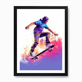 Skateboarding In Warsaw, Poland Gradient Illustration 2 Art Print