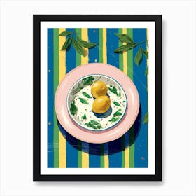 A Plate Of Two Lemons, Top View Food Illustration 3 Art Print