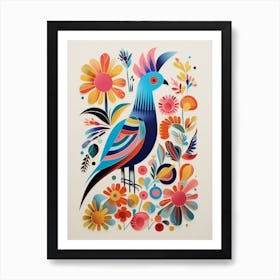 Colourful Scandi Bird Rooster 3 Art Print