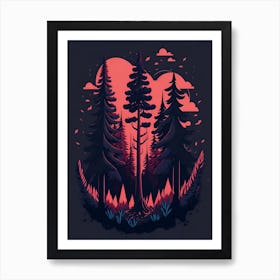 A Fantasy Forest At Night In Red Theme 30 Art Print
