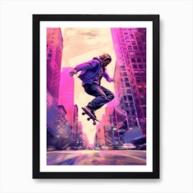 Skateboarding In New York City, United States Futuristic 3 Art Print