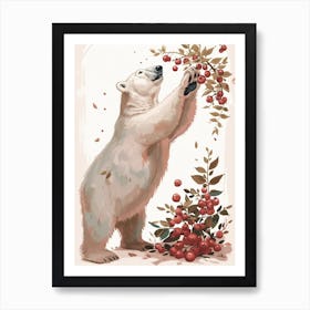Polar Bear Standing And Reaching For Berries Storybook Illustration 4 Art Print