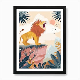 African Lion Roaring On A Cliff Illustration 1 Art Print