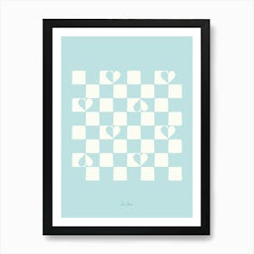 Sea Blue Checkered Hearts Art Print