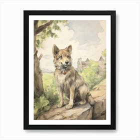 Storybook Animal Watercolour Timber Wolf 3 Art Print