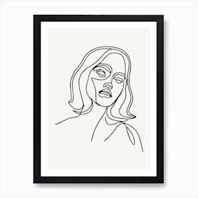 Single Line Woman's Face Monoline Illustration 2 Art Print