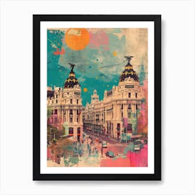 Madrid   Retro Collage Style 3 Art Print