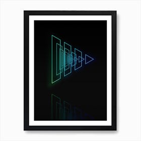 Neon Blue and Green Abstract Geometric Glyph on Black n.0072 Art Print