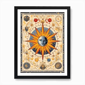 Detailed Sun Tarot Card Style Art Print