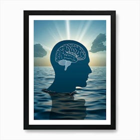 Silhouette Of A Human Brain In The Water Art Print
