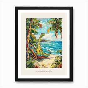 Dinosaur On A Sun Lounger On The Beach 1 Poster Art Print