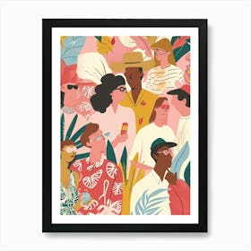 Illustration Of People In A Tropical Setting Art Print