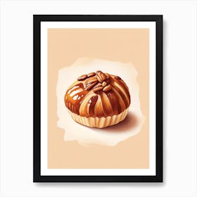 Pecan Sticky Bun Dessert Retro Minimal Flower Art Print