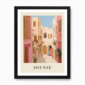 Sousse Tunisia 2 Vintage Pink Travel Illustration Poster Art Print