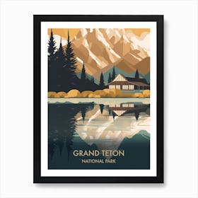 Grand Teton National Park Travel Poster Mid Century Style 2 Art Print