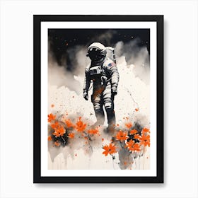 Abstract Astronaut Flowers Painting (10) Art Print