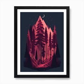 A Fantasy Forest At Night In Red Theme 51 Art Print
