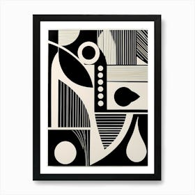 Retro Inspired Linocut Abstract Shapes Black And White Colors art, 177 Art Print