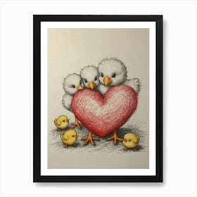 Chickens In A Heart Art Print
