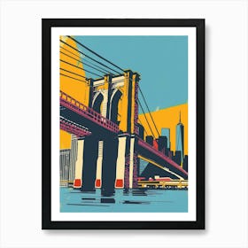 Brooklyn Bridge New York Colourful Silkscreen Illustration 1 Art Print