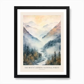 Autumn Forest Landscape The Mount Aspiring National Forest New Zealand Poster Art Print