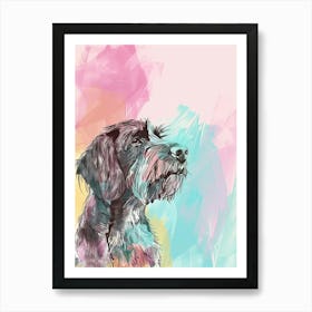 Wirehaired Pointing Griffon Dog Pastel Line Watercolour Illustration  3 Art Print