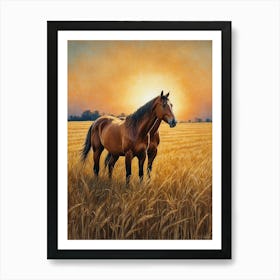 Horses In The Wheat Field Art Print