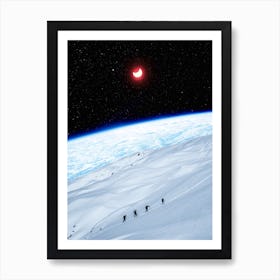 Climbing The Mountain Of Red Moon Space Art Print